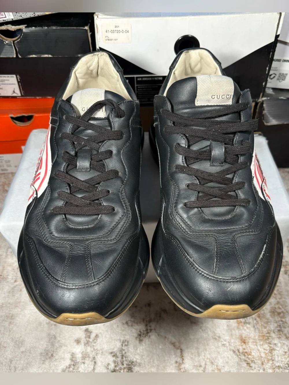 Size 10 GG - Gucci Rhyton Sega Black sneakers white red logo Ace